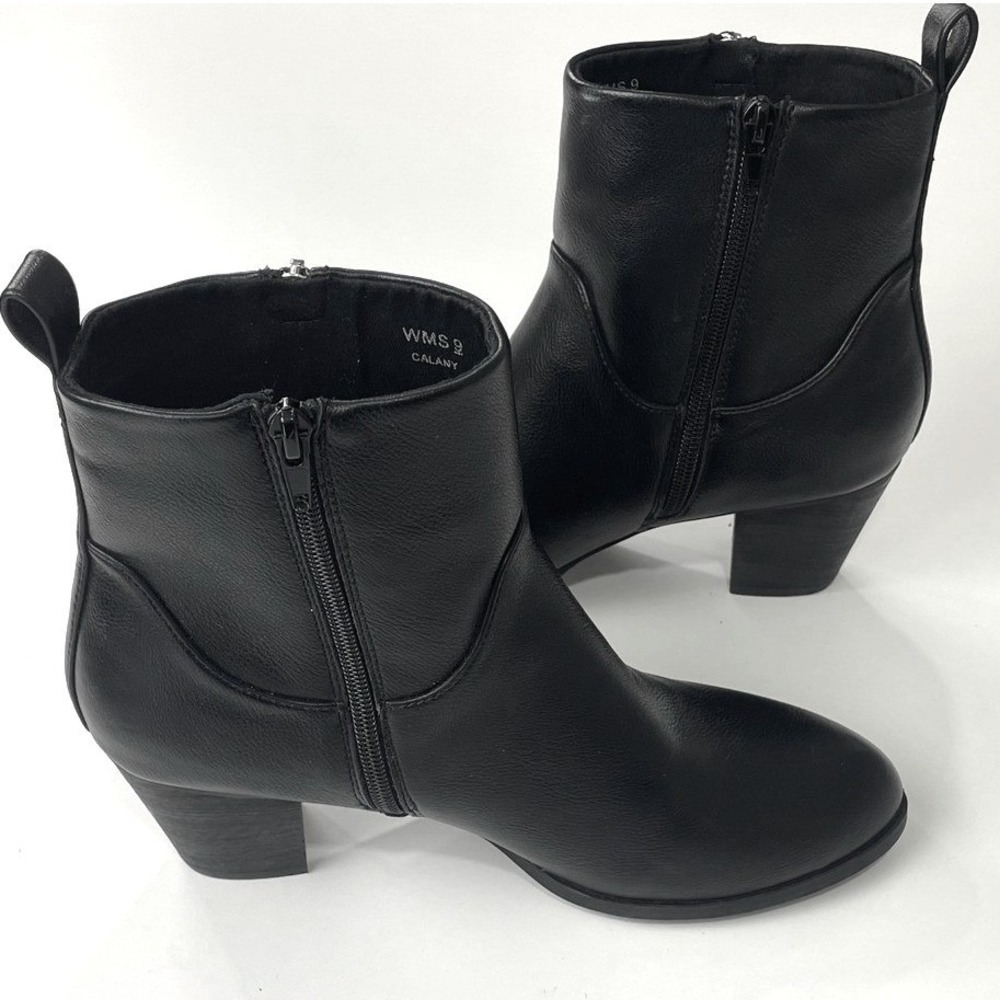 DV Dolce Vita Black Leather Ankle Bootie 9.5 Zip Stacked block Heel Retail $159